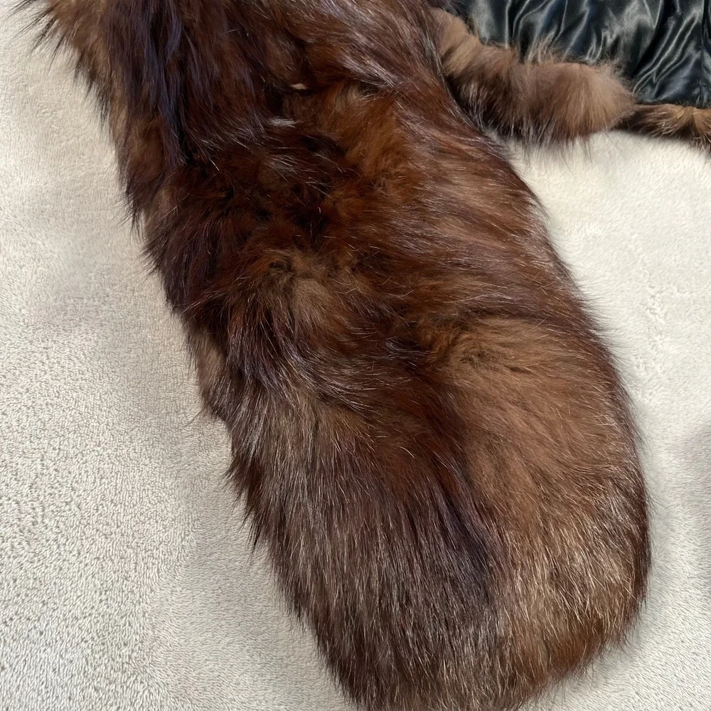 Au Renard Argente Vintage Brown Fox Fur Stole Wrap Scarf Luxury Formal 50s 60s